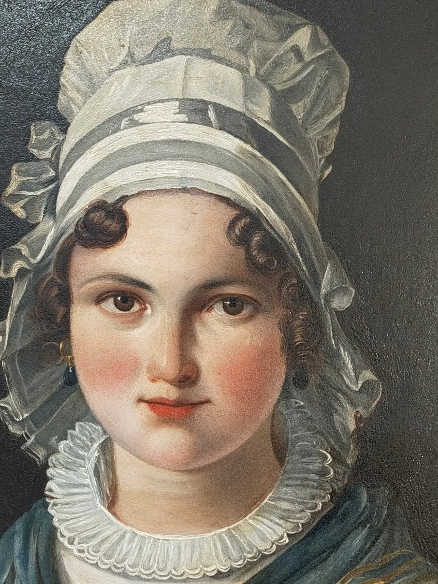 Portrait de jeune femme – Huile sur panneau – Époque Empire-photo-2
