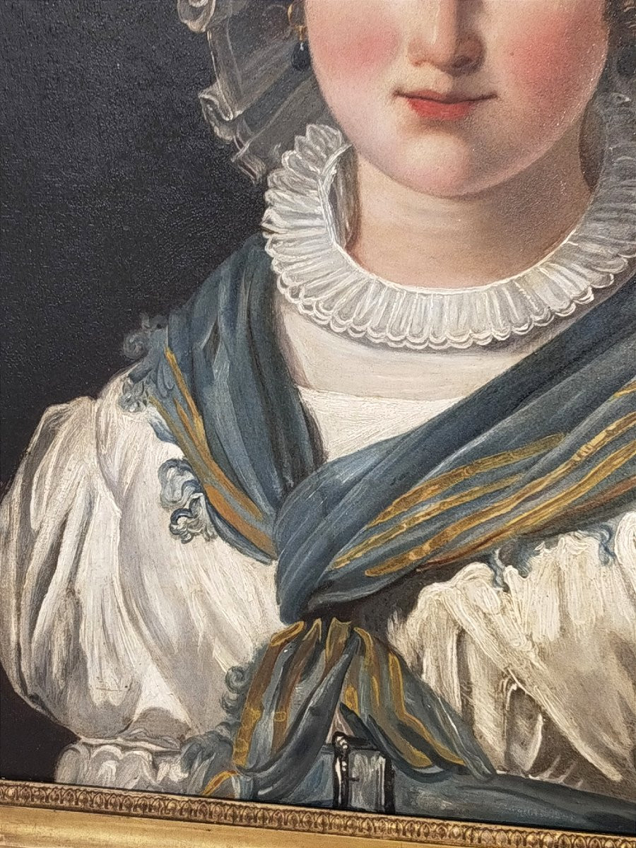 Portrait de jeune femme – Huile sur panneau – Époque Empire-photo-3