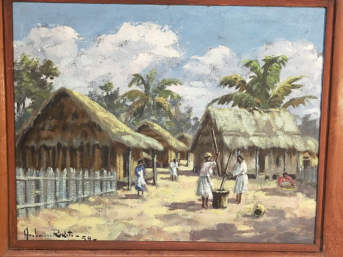Ambroise Rakoto (20th Century) – Malagasy Village Scene (madagascar Ratova Ramanda...)-photo-2