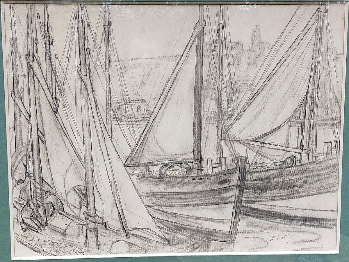 Léon Detroy – Drawing Of Boats In The Port, Crozant School  -photo-2