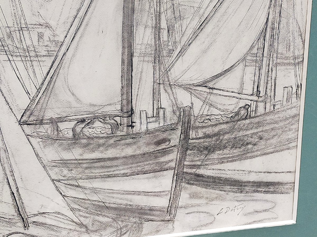 Léon Detroy – Drawing Of Boats In The Port, Crozant School  -photo-4