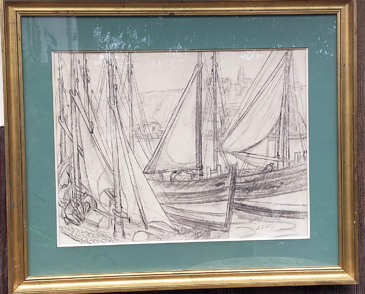 Léon Detroy – Drawing Of Boats In The Port, Crozant School  