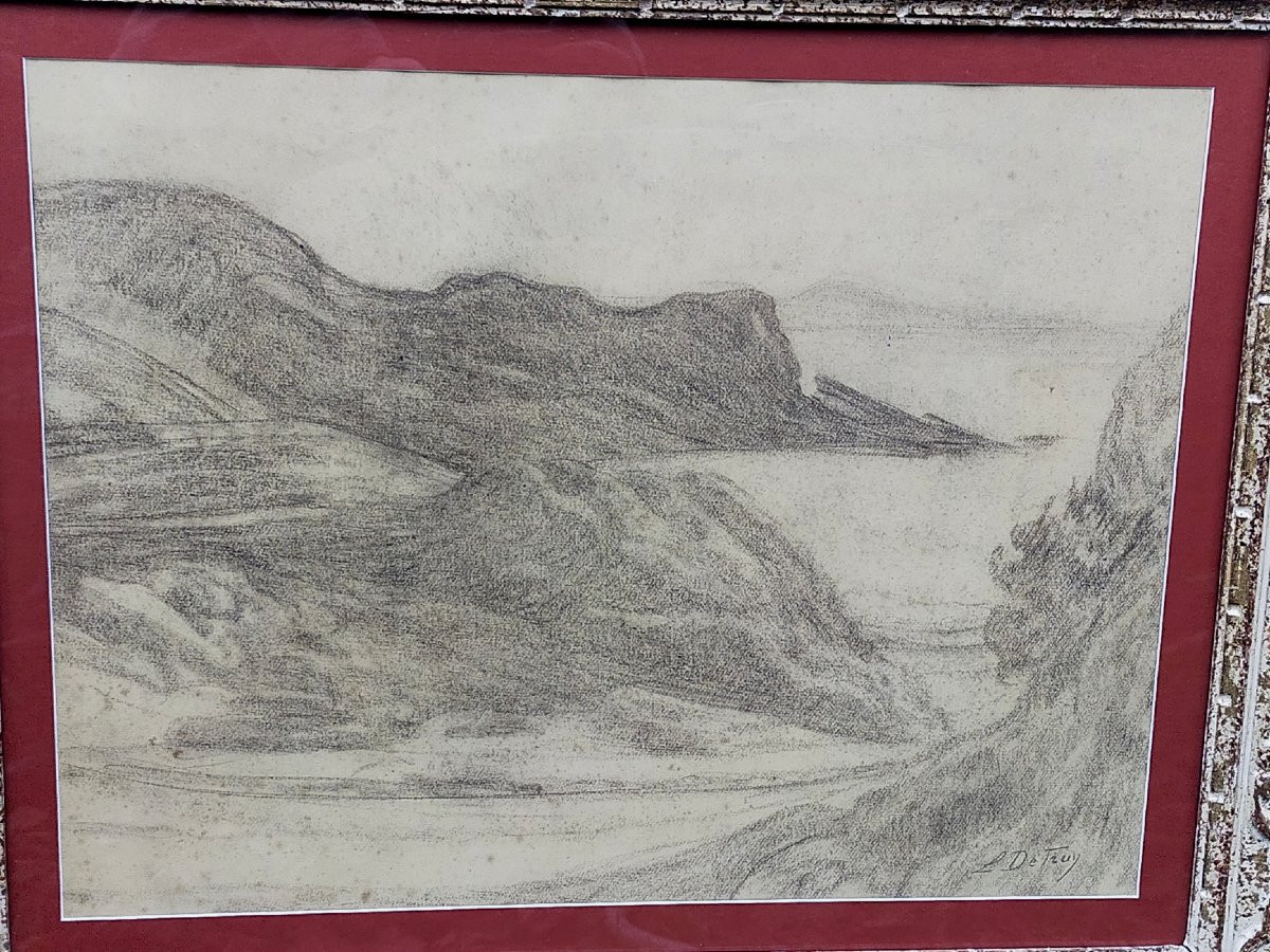 Dessin  Léon Detroy (1859–1955) sud de la france menton– École de Crozant-photo-3
