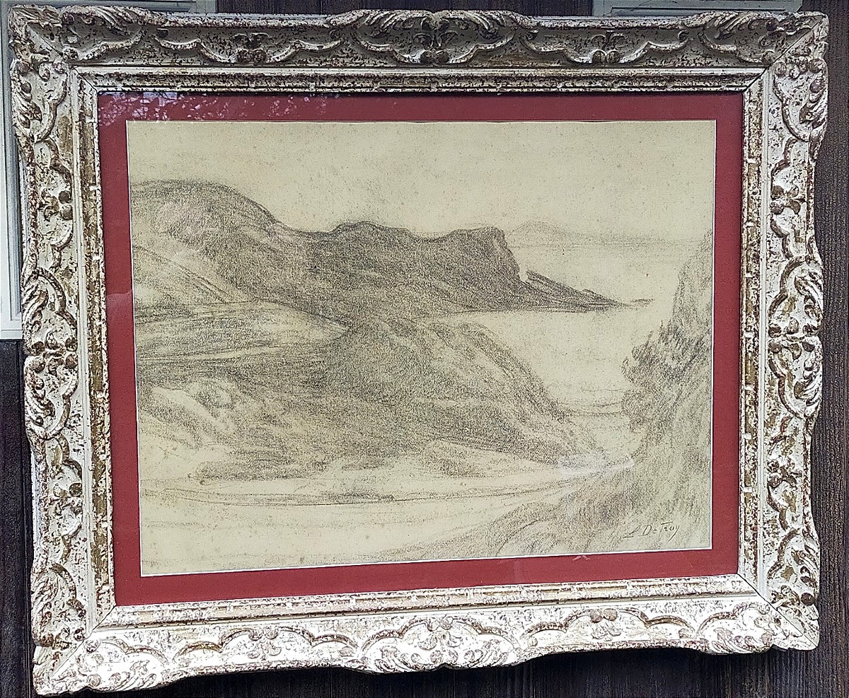 Dessin  Léon Detroy (1859–1955) sud de la france menton– École de Crozant