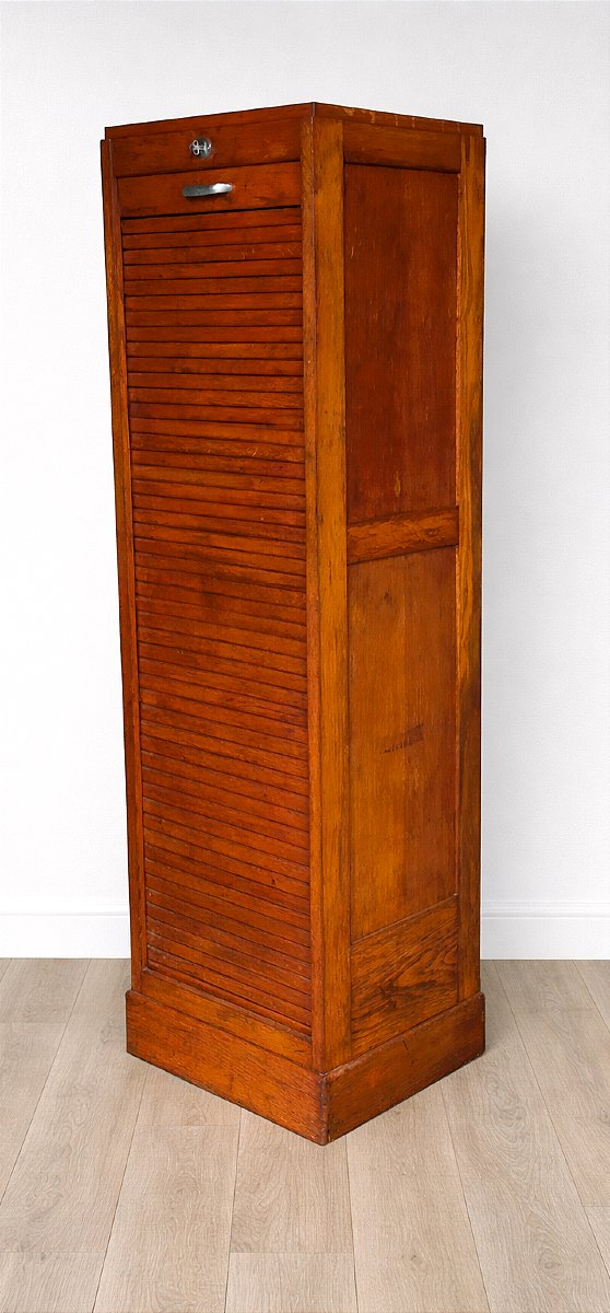 Classeur &agrave; rideau en ch&ecirc;ne clair Meuble de m&eacute;tier (semainier chiffonier)-photo-2