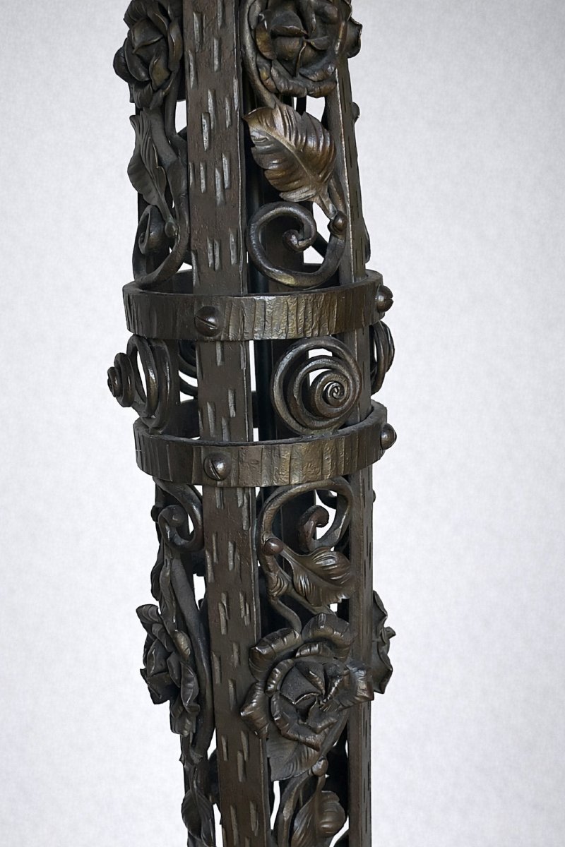 Art Deco Floor Lamp, Glass Paste Basin Signed Muller Frères Lunéville (kiss Brandt..)-photo-2