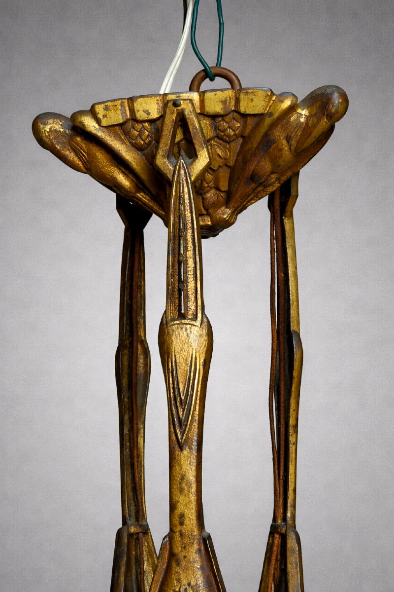 Lustre aux cigognes – Art Déco – Bronze et verre -photo-3