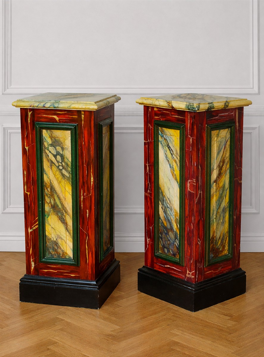 Pair Of Imitation Marble Painted Wood Sheaths - (sellette Colonne )