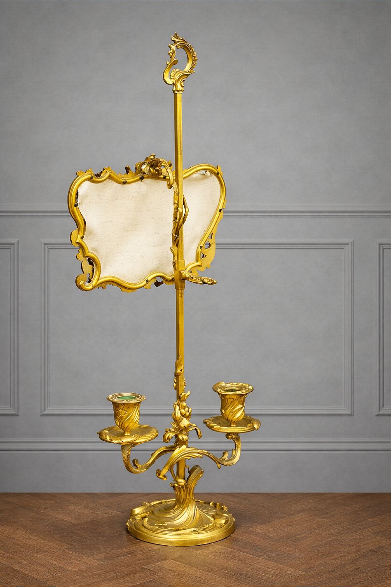 Gilt Bronze Screen Lamp - Louis XV Style (lampe Bouillotte )-photo-3
