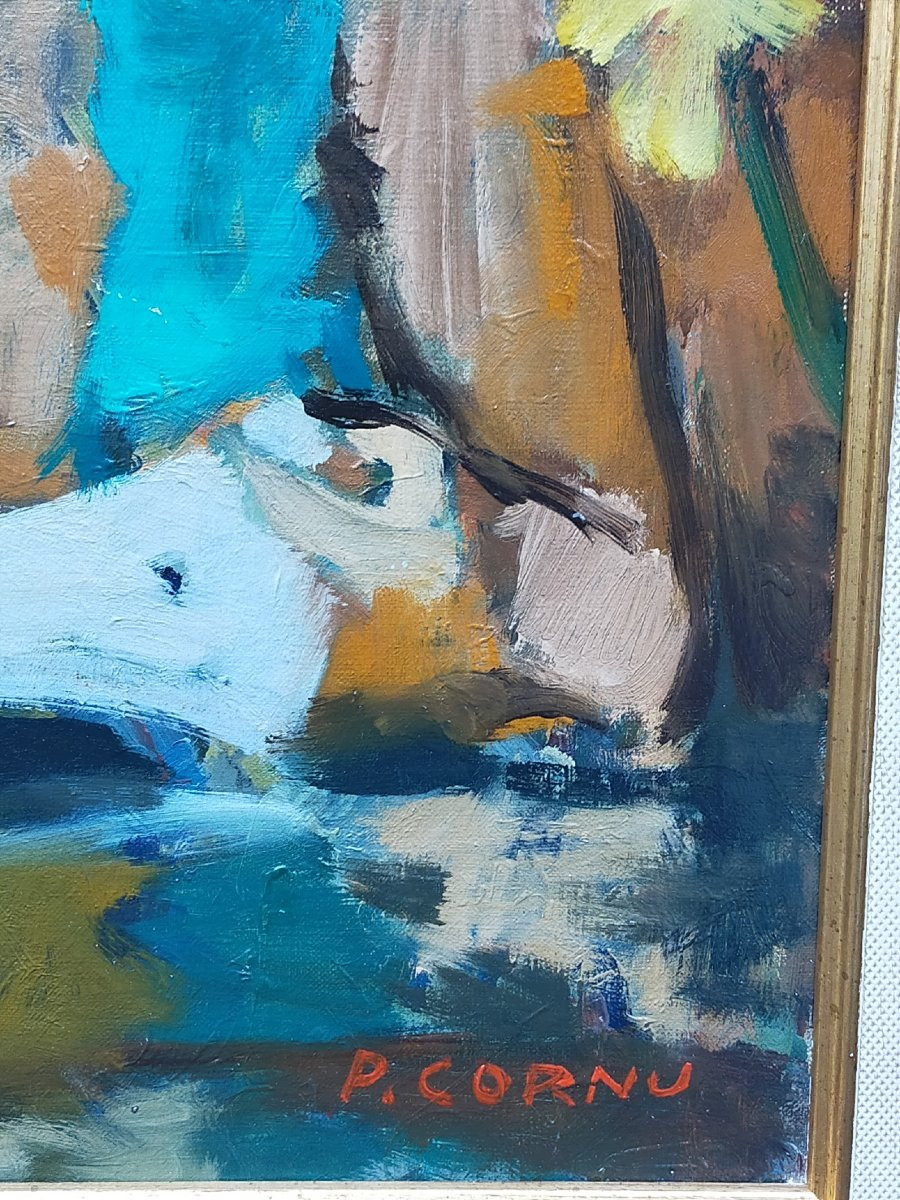 Pierre Cornu (1895-1996) – Jeune femme à la lecture – Huile sur toile-photo-2