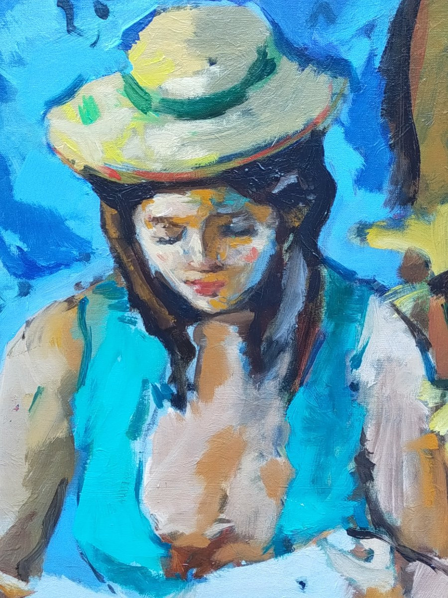 Pierre Cornu (1895-1996) – Jeune femme à la lecture – Huile sur toile-photo-3