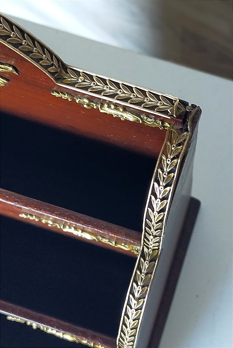Range-courrier en acajou et bronze doré, style Empire ( lettres bureau)-photo-2