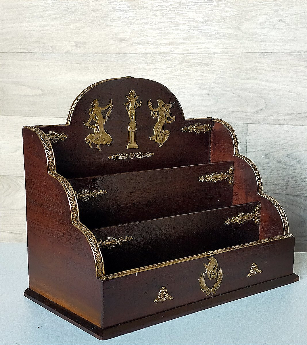 Range-courrier en acajou et bronze doré, style Empire ( lettres bureau)-photo-4