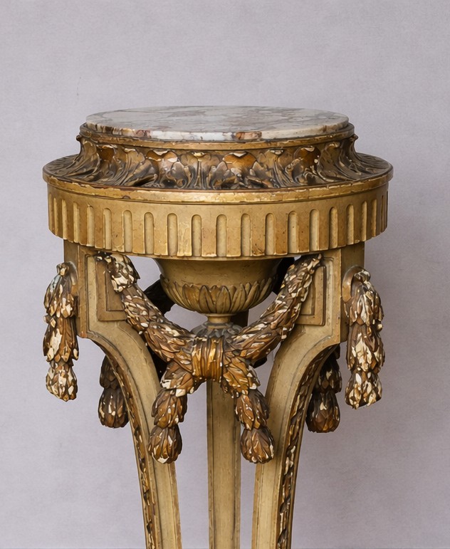 Sellette haute  Louis XVI en bois patiné, plateau marbre (gaine colonne)-photo-4