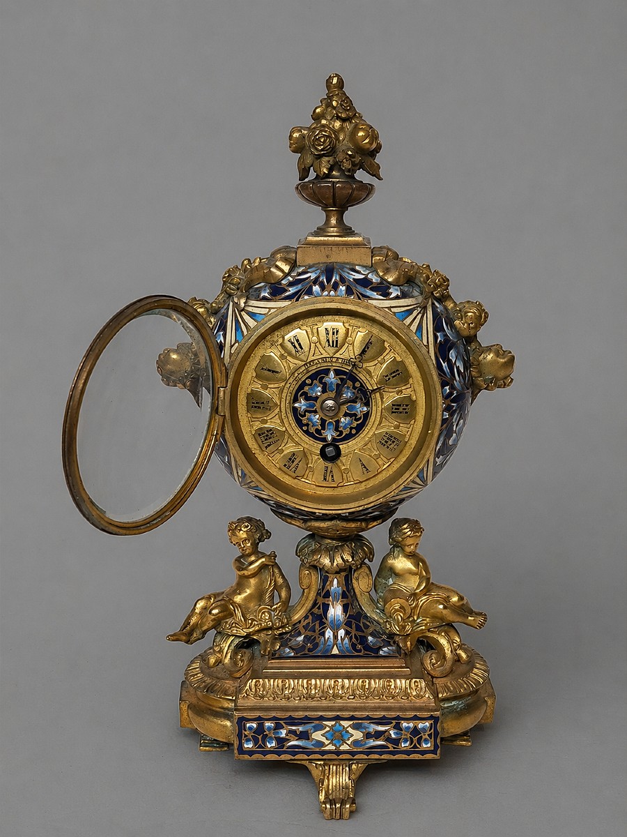 Barbedienne Clock In Cloisonné Enamel And Gilt Bronze-photo-2