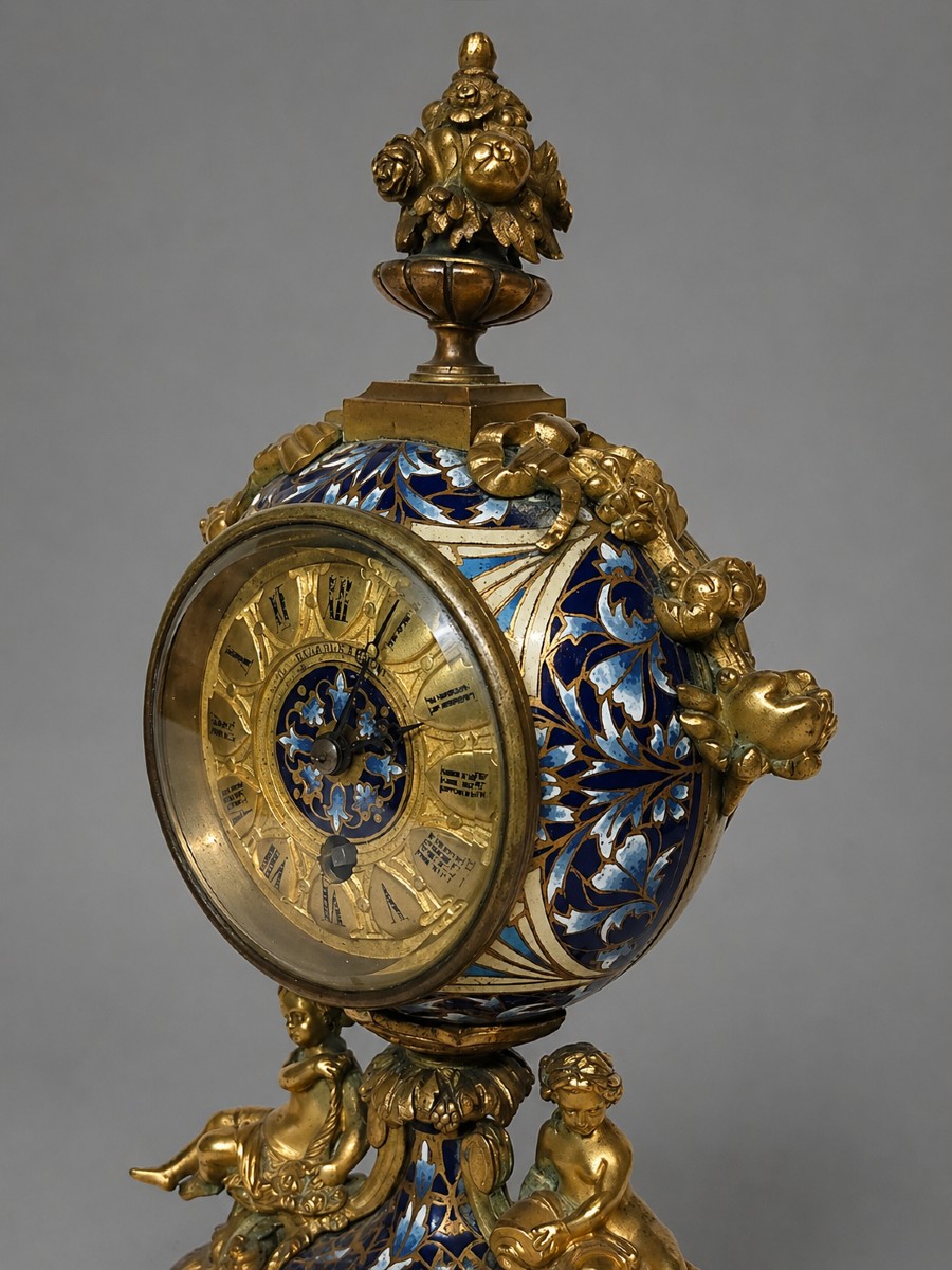 Barbedienne Clock In Cloisonné Enamel And Gilt Bronze-photo-3