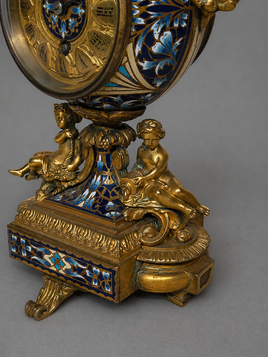 Barbedienne Clock In Cloisonné Enamel And Gilt Bronze-photo-2