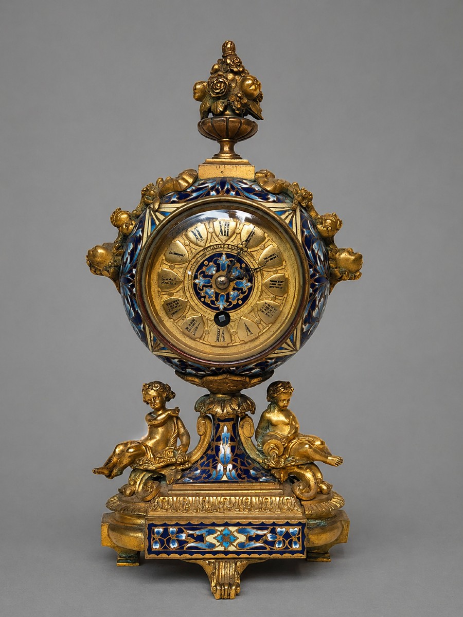 Barbedienne Clock In Cloisonné Enamel And Gilt Bronze