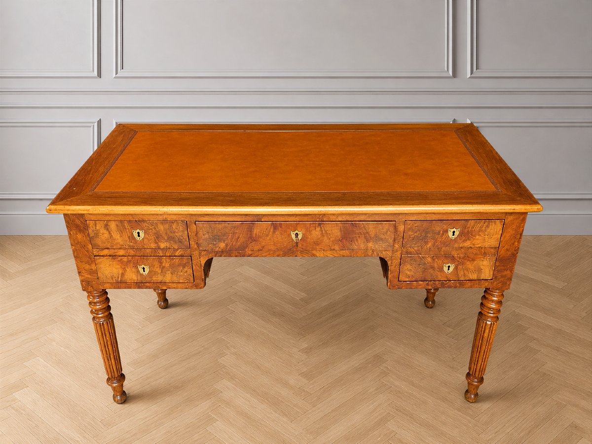 Louis Philippe Burl Walnut Bureau Plat-photo-4