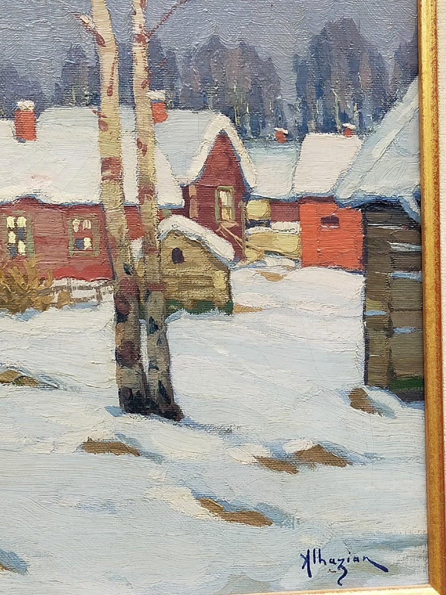 Ohann&egrave;s ALHAZIAN (1881-1958) Paysage enneig&eacute; aux bouleaux  ( arm&eacute;nie norv&egrave;ge finlande)-photo-3