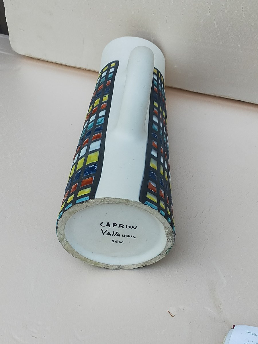 Grand Pichet capron vallauris decor de damiers -photo-4