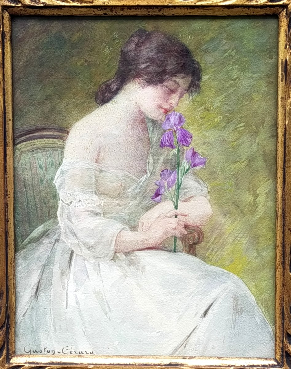 Gaston Gérard (1859) - Young Woman With Irises-photo-3