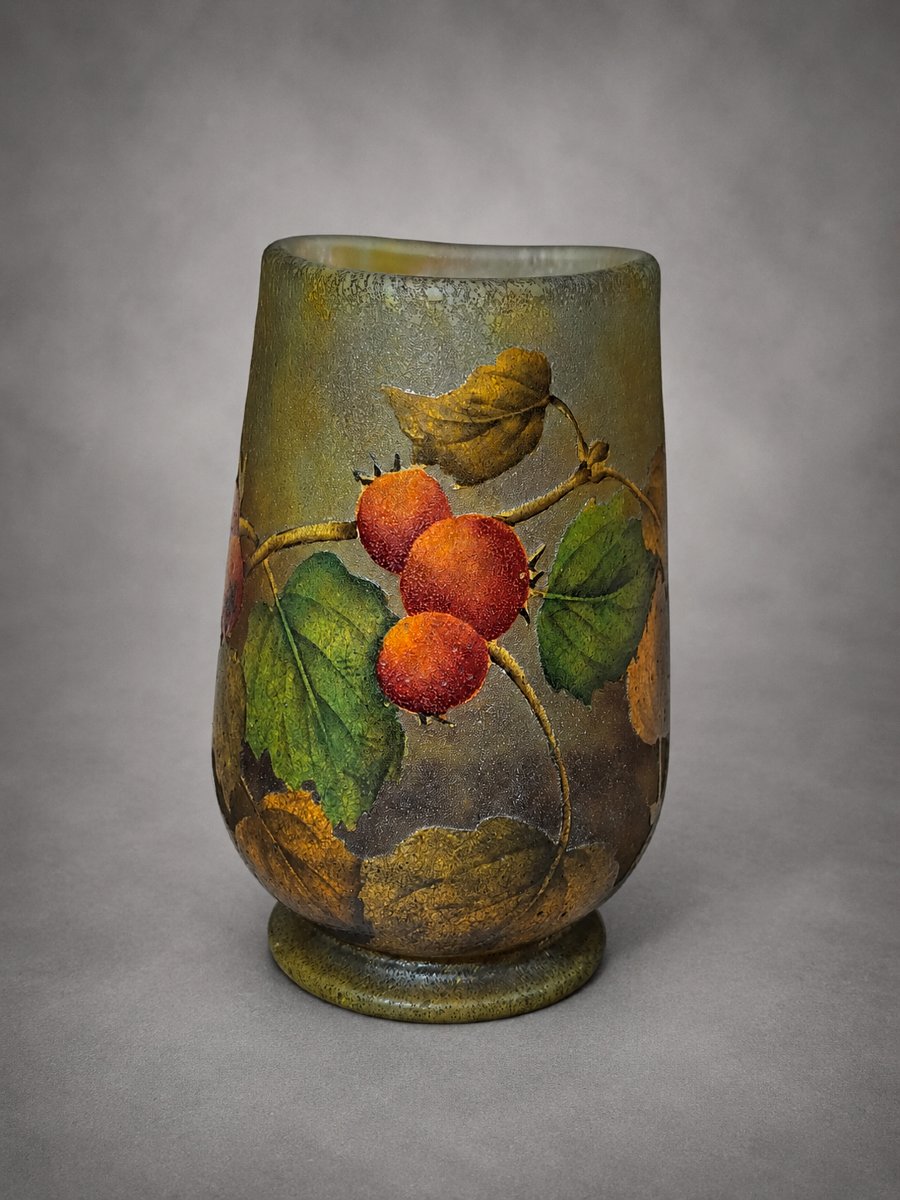 vase miniature Daum Nancy &ndash; vers 1900 &ndash; d&eacute;cor aux cynorrhodons-photo-4