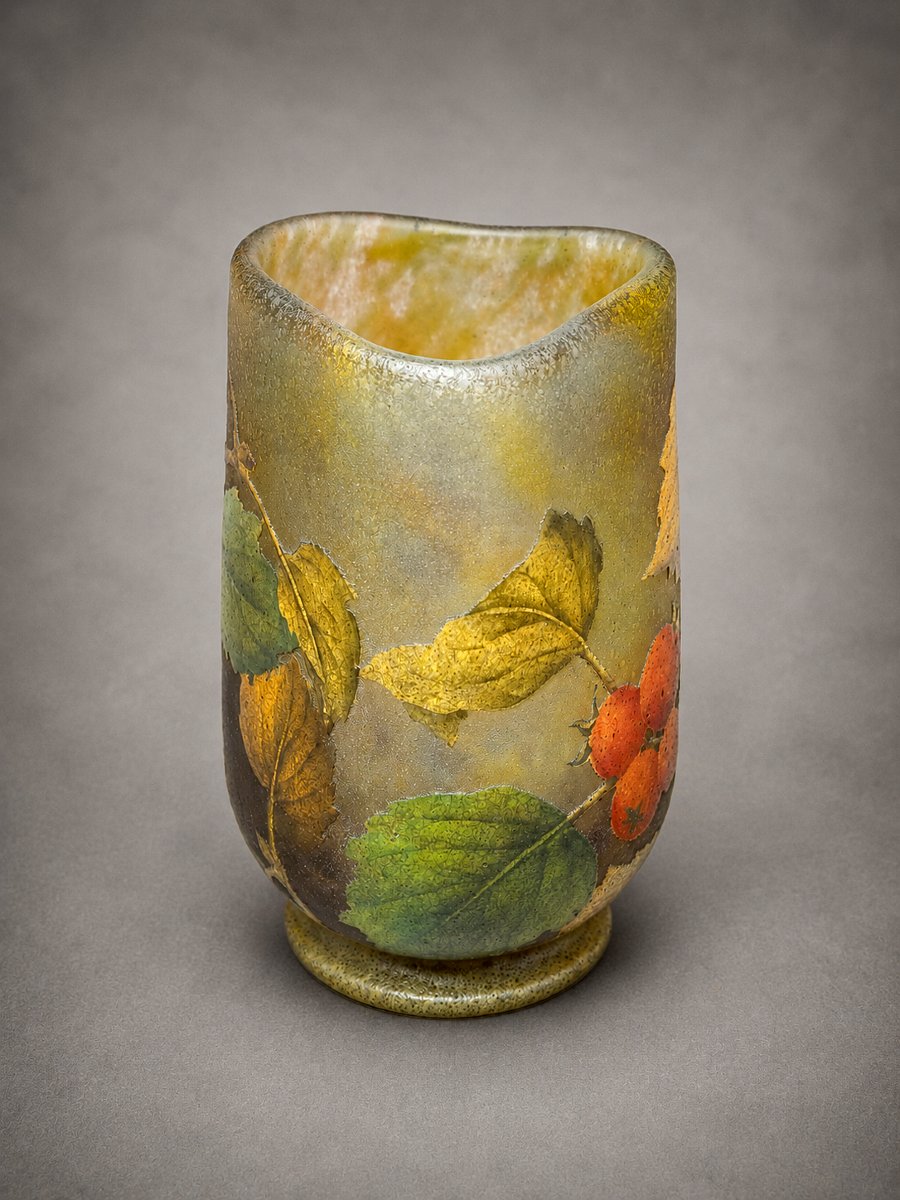 vase miniature Daum Nancy &ndash; vers 1900 &ndash; d&eacute;cor aux cynorrhodons-photo-2