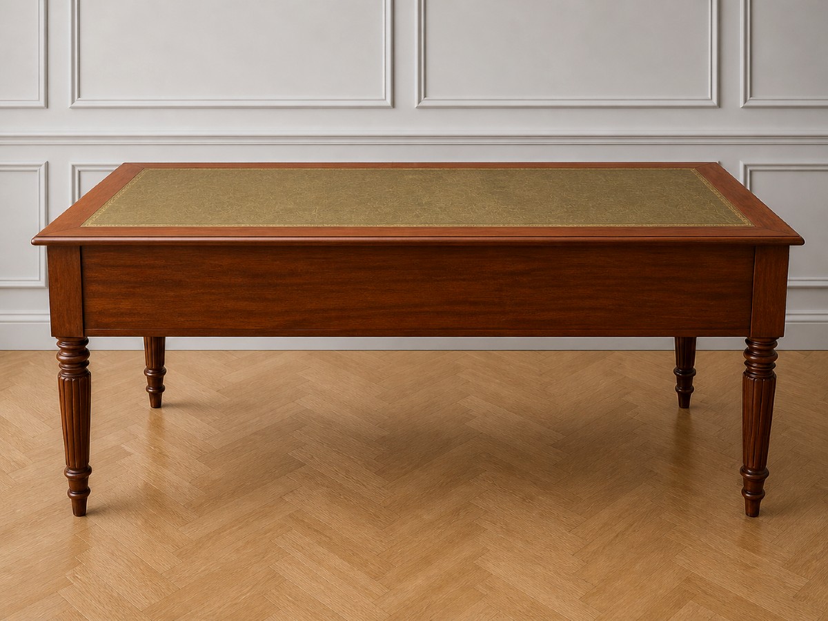 Grand bureau plat de notaire d&rsquo;&eacute;poque Louis-Philippe en acajou flamm&eacute;-photo-1