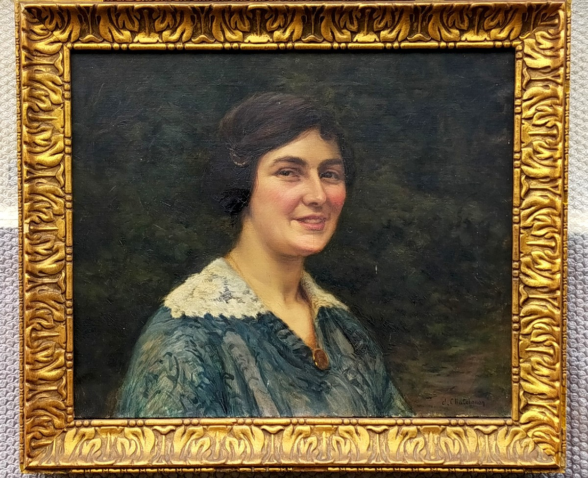 Ernest Châteignon (1863- 1910) – Portrait de jeune femme (art nouveau art deco)