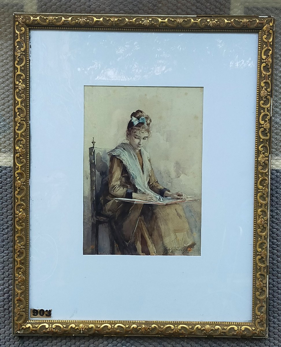 Madeleine Carpentier (1865-1949) Young Woman Reading-photo-2