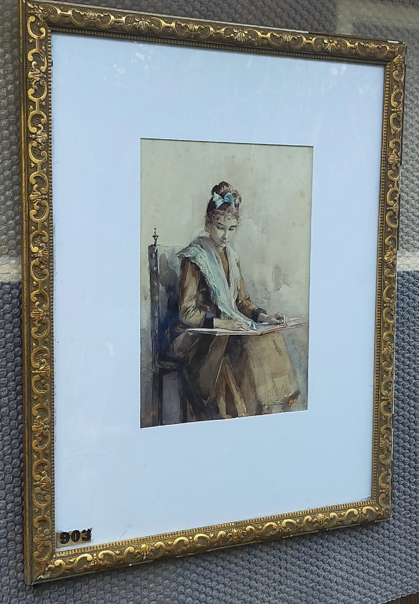 Madeleine Carpentier (1865-1949) Young Woman Reading-photo-4