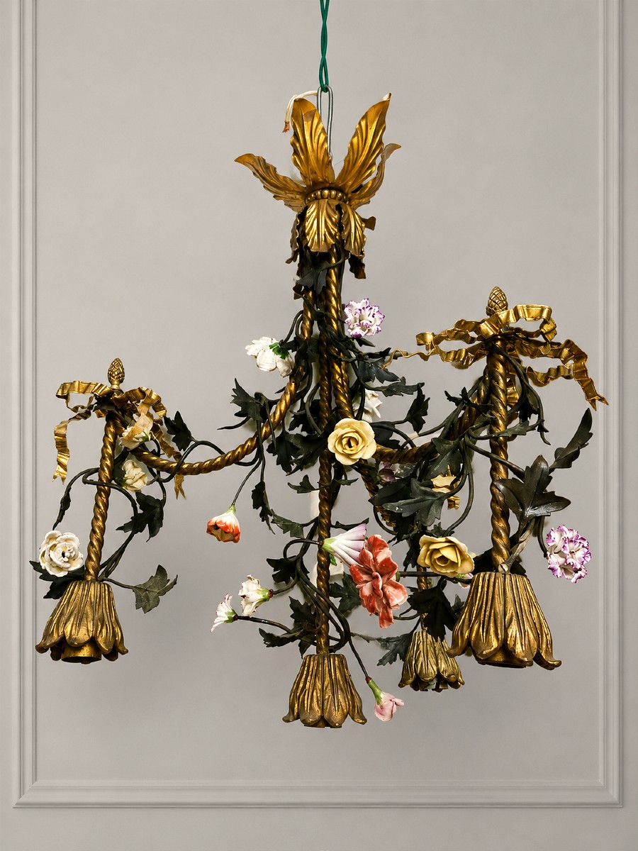 Porcelain And Bronze Flower Chandelier In The Louis XVI Style (meissen )-photo-2