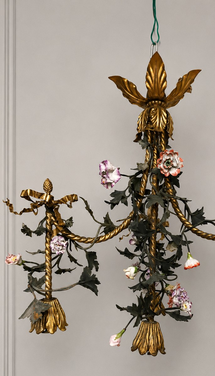 Porcelain And Bronze Flower Chandelier In The Louis XVI Style (meissen )-photo-3
