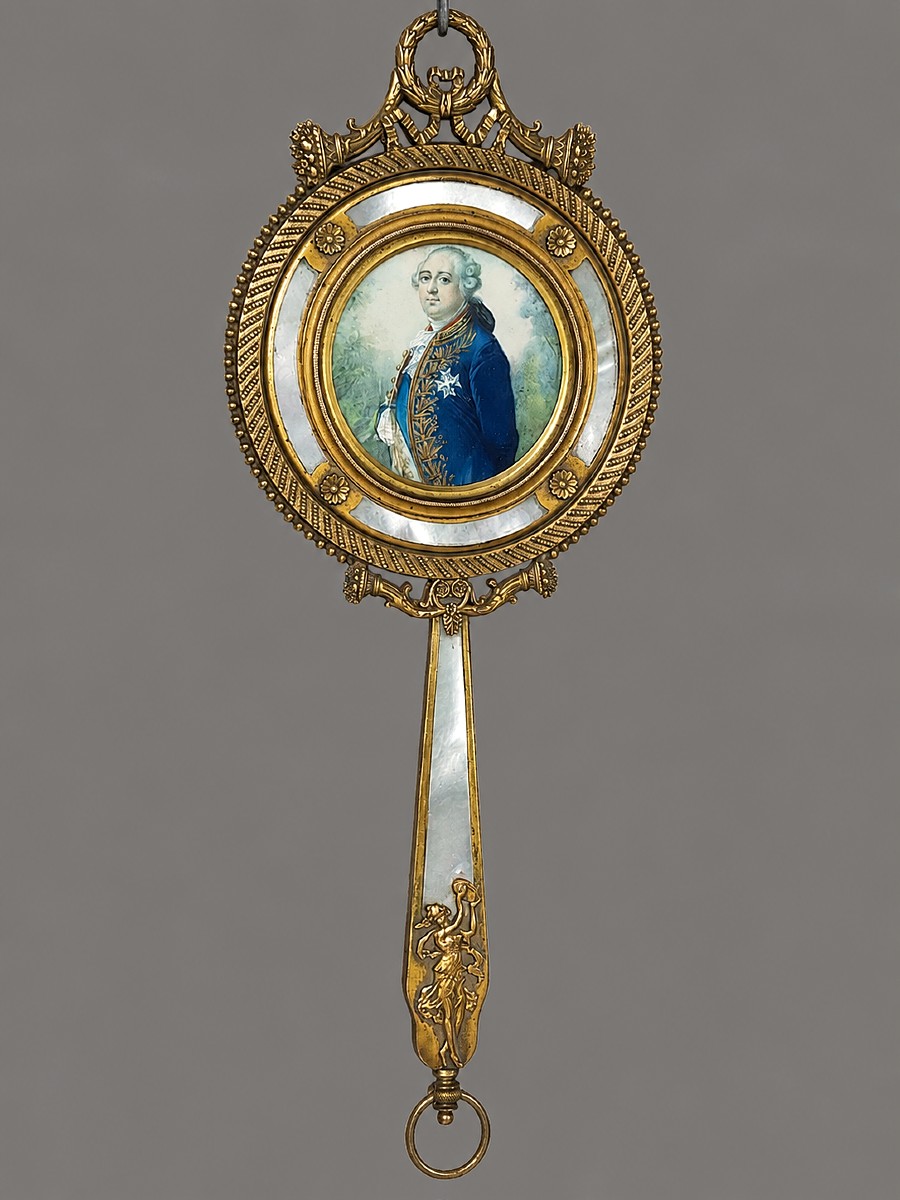 Face &agrave; main  bronze  &ndash; Miniature du Roi Louis XVI  &ndash; XIXe ( miroir coiffeuse empire)
