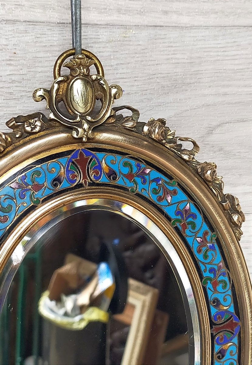 Gilt Bronze And Cloisonné Enamel Mirror Attributed To Alphonse Giroux-photo-2