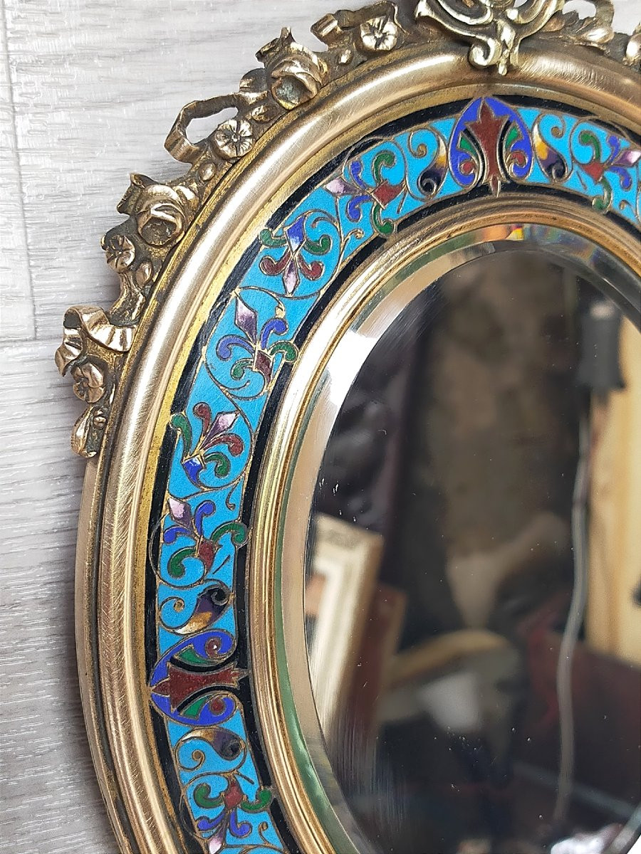 Gilt Bronze And Cloisonné Enamel Mirror Attributed To Alphonse Giroux-photo-3