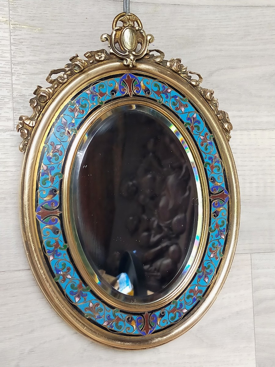 Gilt Bronze And Cloisonné Enamel Mirror Attributed To Alphonse Giroux-photo-4