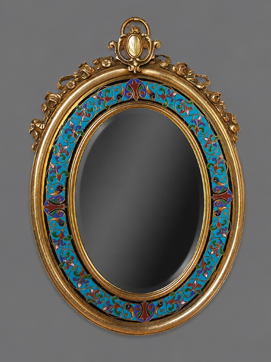 Gilt Bronze And Cloisonné Enamel Mirror Attributed To Alphonse Giroux