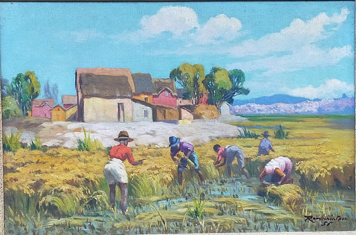 Jean Rambinintsoa (1899-1986) – Scène de rizières à Madagascar (malgache  ramanda ratova ..)-photo-4