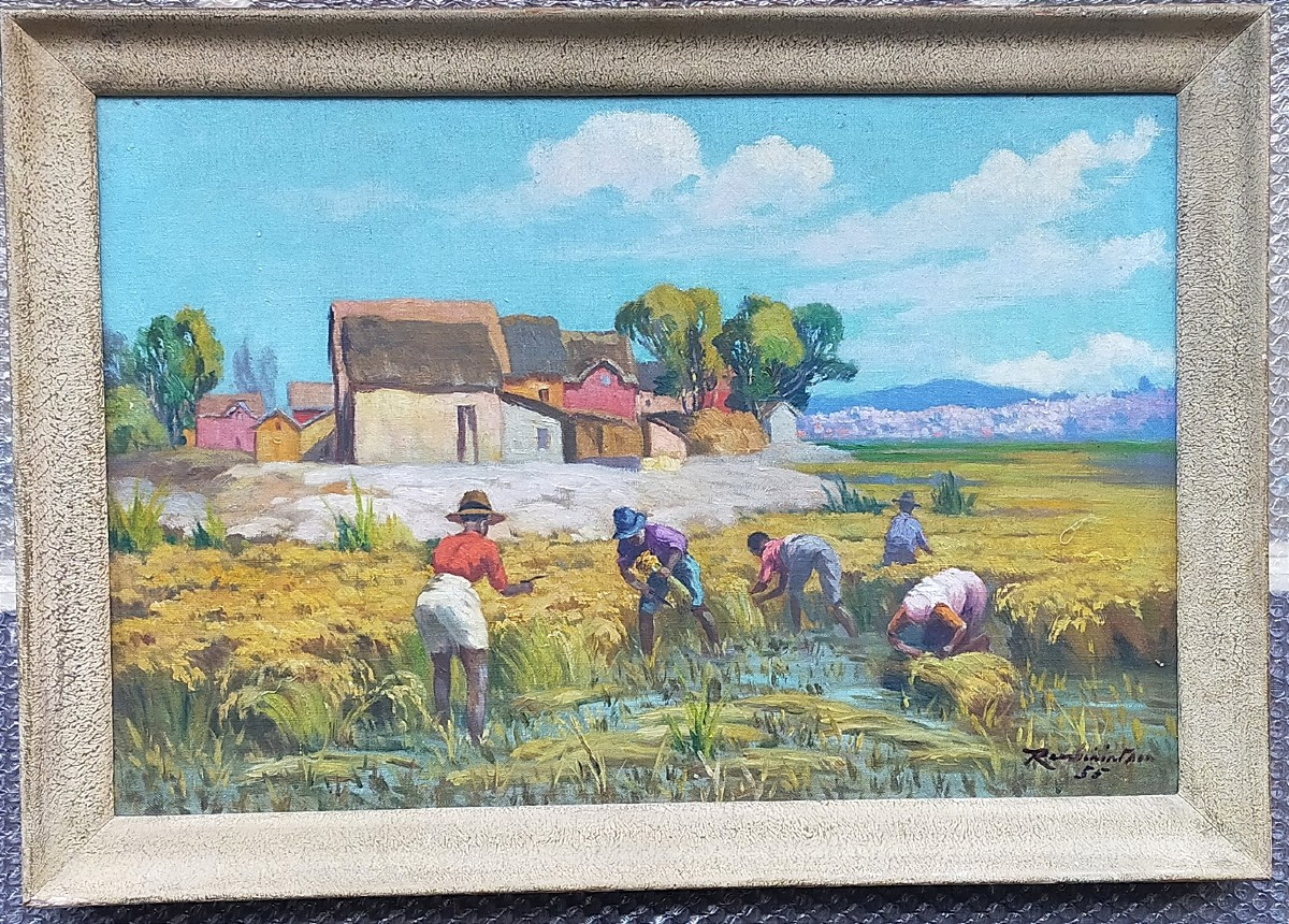 Jean Rambinintsoa (1899-1986) – Scène de rizières à Madagascar (malgache  ramanda ratova ..)