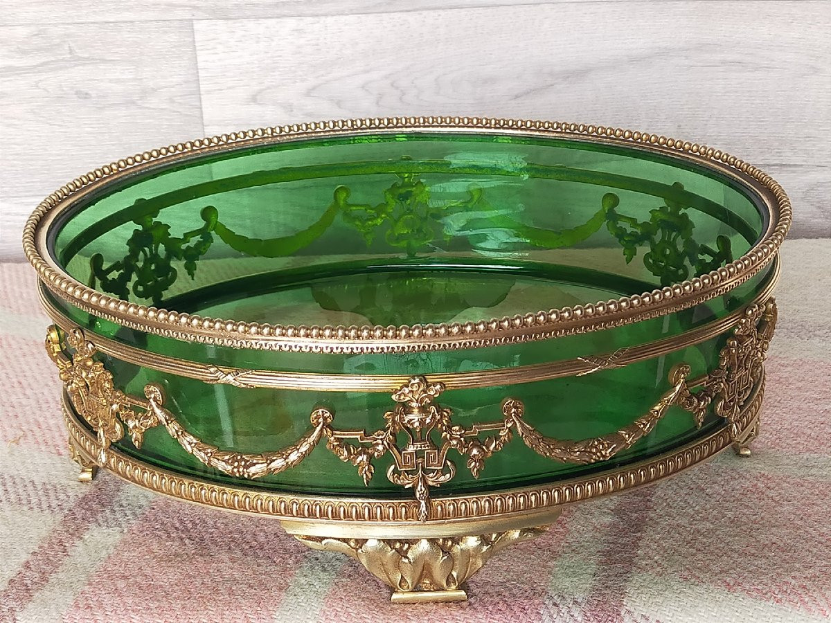 Jardiniere In Green Crital And Gilded Bronze Louis XVI-photo-2