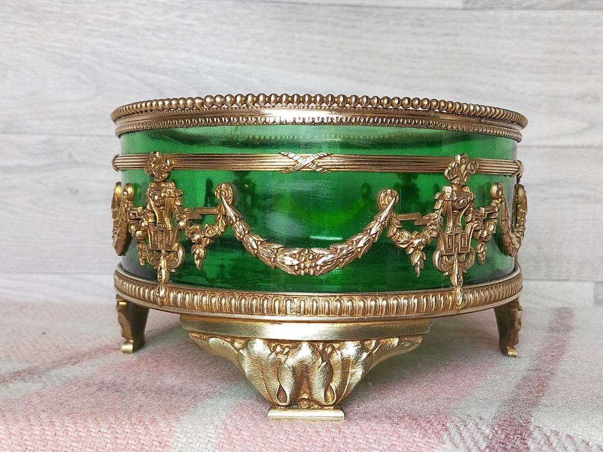 Jardiniere In Green Crital And Gilded Bronze Louis XVI-photo-3