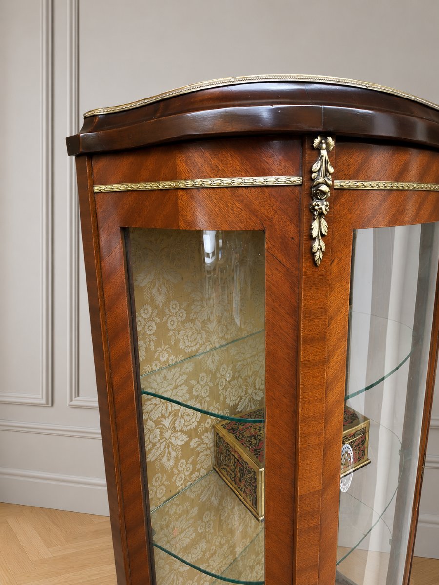 Showcase In Marquetry And Curved Glass-photo-2