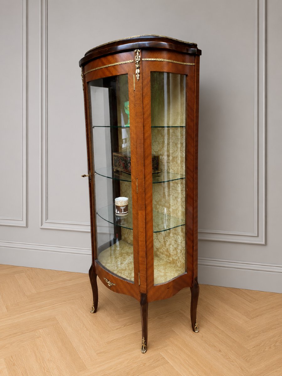 Showcase In Marquetry And Curved Glass-photo-3