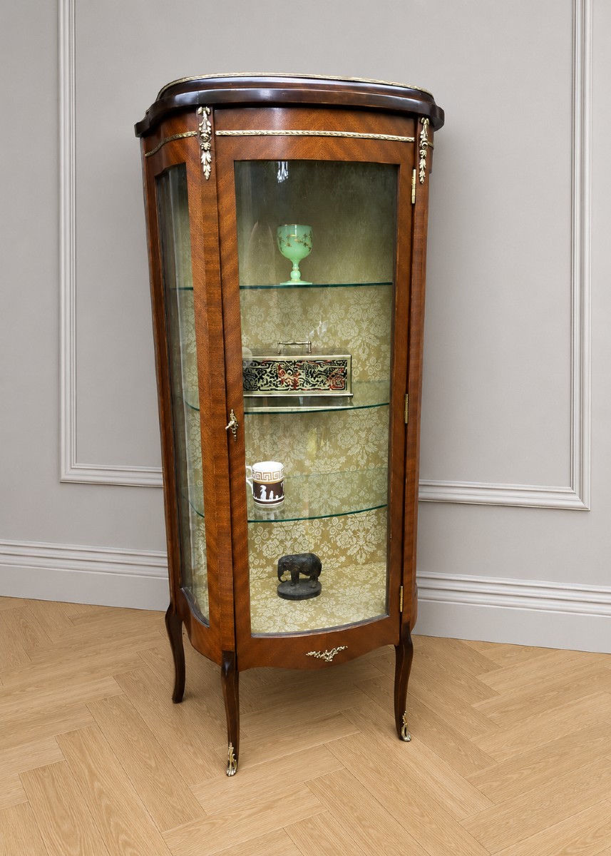 Showcase In Marquetry And Curved Glass