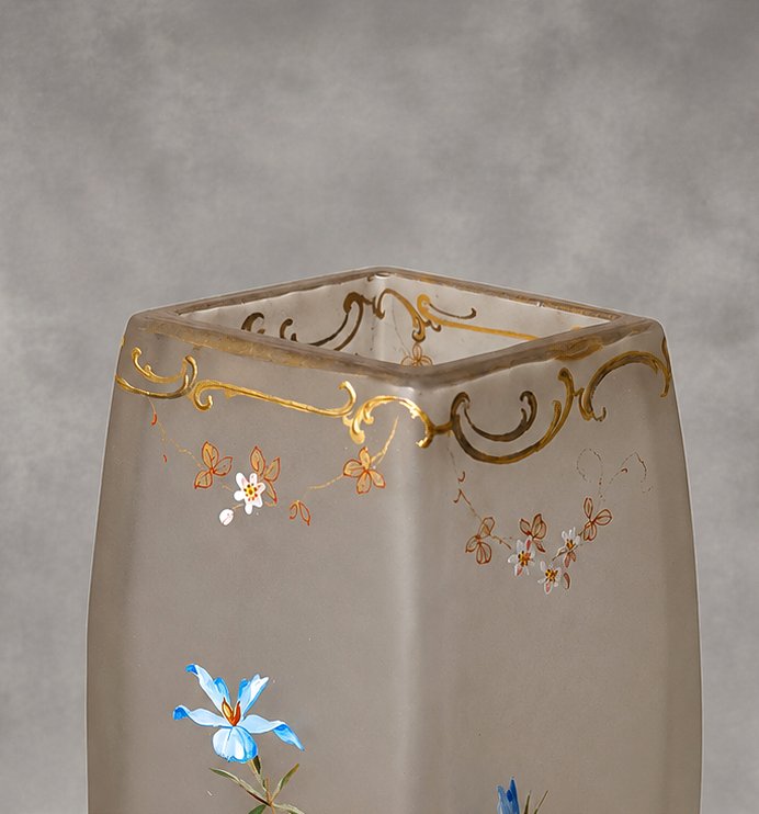 Vase legras montjoye d&eacute;cor floral &eacute;maill&eacute; -photo-2