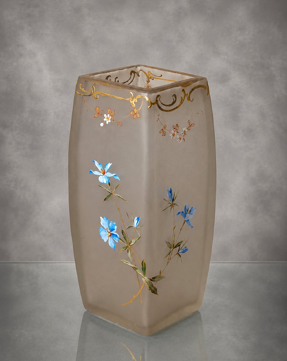 Vase legras montjoye d&eacute;cor floral &eacute;maill&eacute; -photo-3