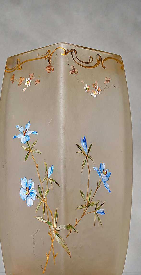 Vase legras montjoye d&eacute;cor floral &eacute;maill&eacute; -photo-4