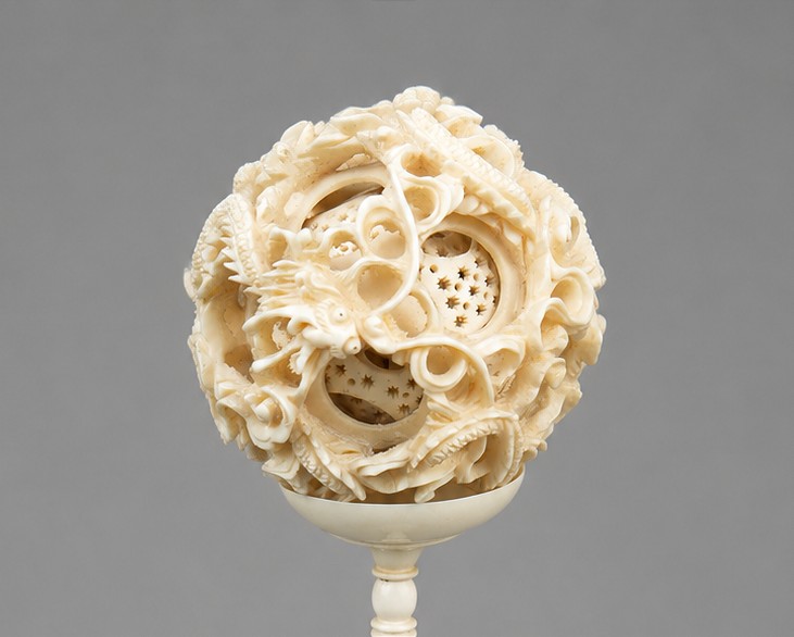 boule de canton en ivoire sculpté -photo-2